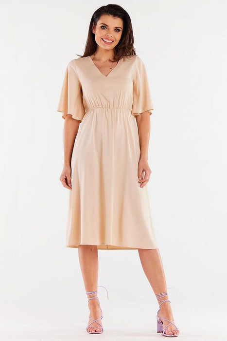 Elegant Viscose Day Dress with Flared Hem