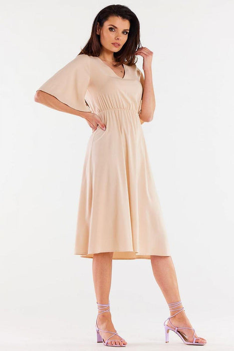 Elegant Viscose Day Dress with Flared Hem