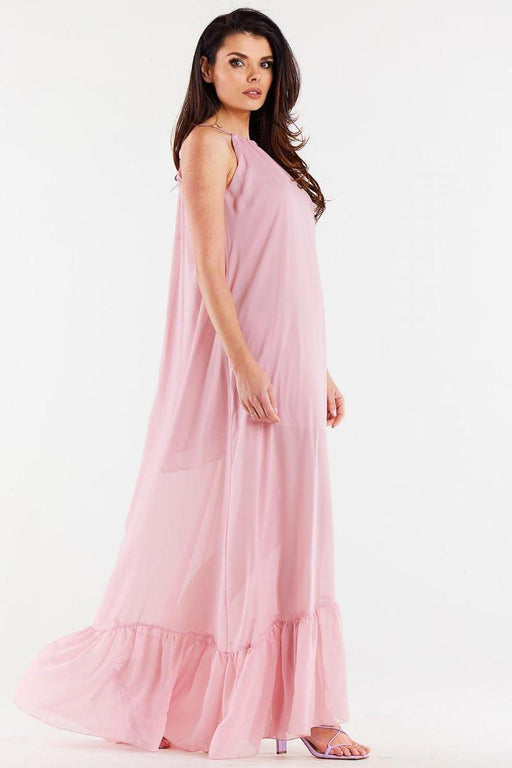 Chic Ruffle Trim Chiffon Maxi Dress