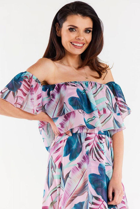 Elegant Ruffled Chiffon Top with Comfortable Elastic Neckline