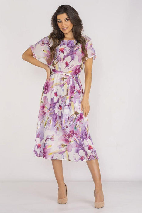 Elegant Flared Chiffon Dress with Adjustable Waistband