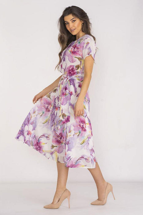 Elegant Flared Chiffon Dress with Adjustable Waistband