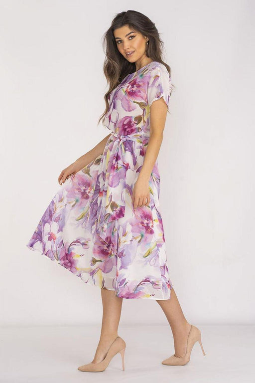 Chic Chiffon Daydress with Adjustable Waist and Flared Skirt