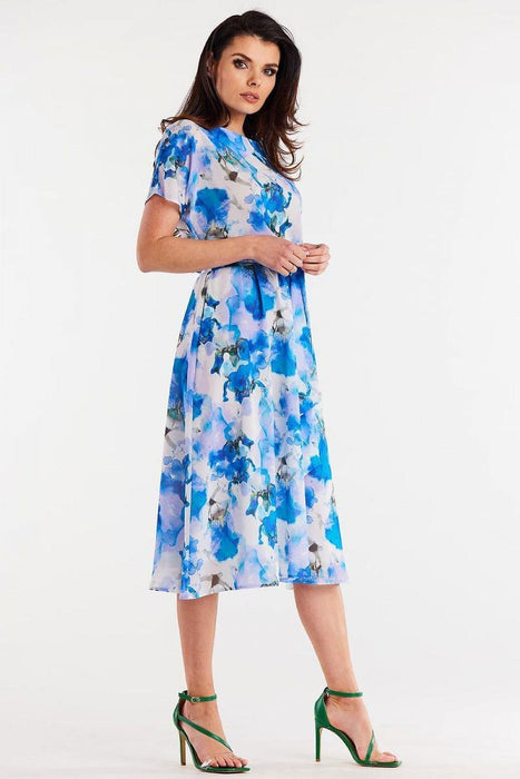 Elegant Flared Chiffon Dress with Adjustable Waistband