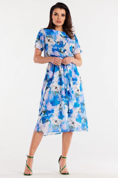 Elegant Flared Chiffon Dress with Adjustable Waistband