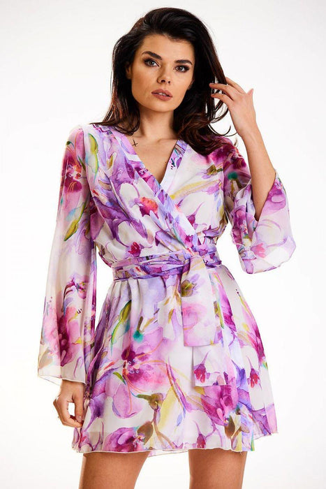 Chic Pleated Chiffon Kimono Dress with Adjustable Belt