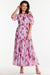 Chic Chiffon Long Dress with Flutter Sleeves & Elastic Waistband