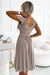 Sophisticated Beige Shimmer Evening Gown with Stylish Envelope Neckline by Numoco