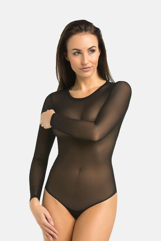 Sculpted Elegance Sheer Black Mesh Bodysuit for Women