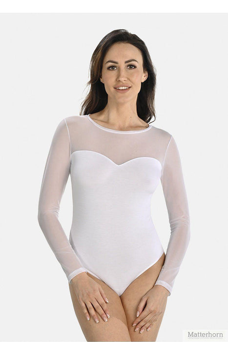 Elegant White Mesh-Detail Shapewear Bodysuit