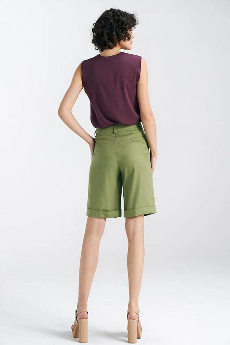 Nife Chic Linen Blend Knee-Length Trousers