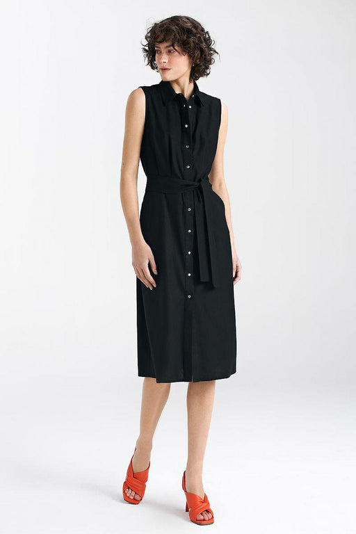 Elegant Sleeveless Midi Shirt Dress with Snap Fastening