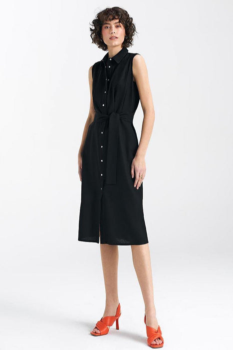 Elegant Sleeveless Midi Shirt Dress with Snap Fastening