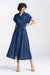 Elegant Denim Midi Dress with Kimono Sleeves and Snap Closure