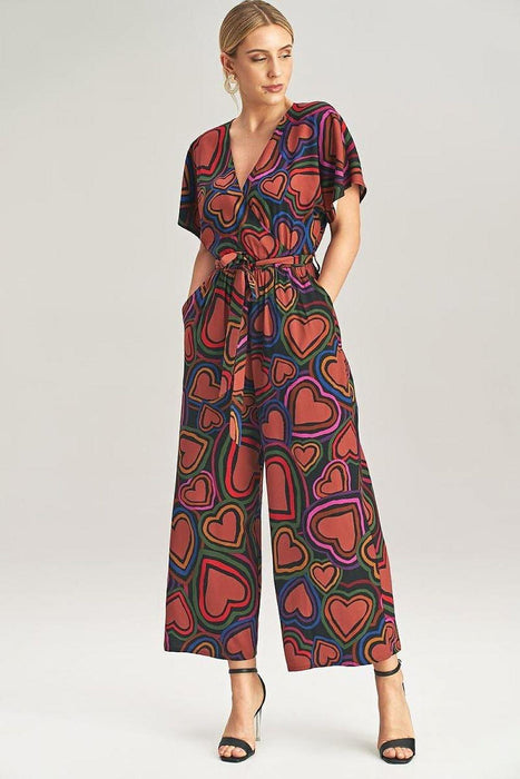 Elegant Wrap Front Wide-Leg Jumpsuit with Kimono Sleeves