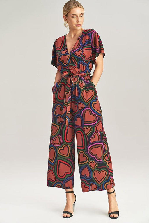 Elegant Wrap Front Wide-Leg Jumpsuit with Kimono Sleeves