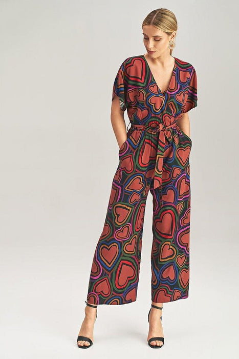 Elegant Wrap Front Wide-Leg Jumpsuit with Kimono Sleeves