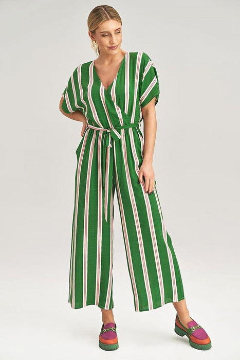 Elegant Wrap Front Wide-Leg Jumpsuit with Kimono Sleeves