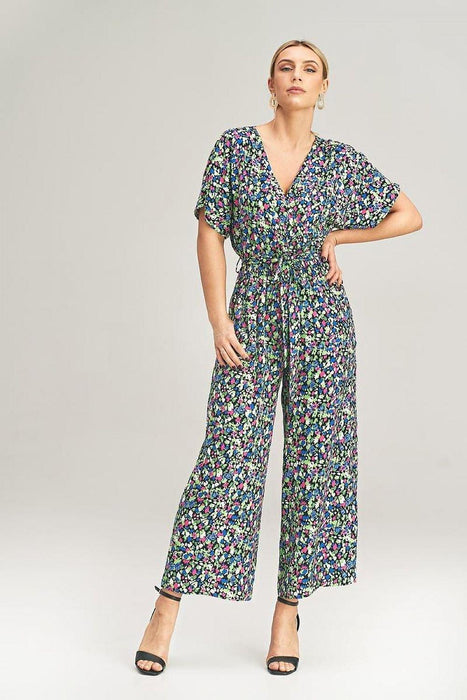 Elegant Wrap Front Wide-Leg Jumpsuit with Kimono Sleeves