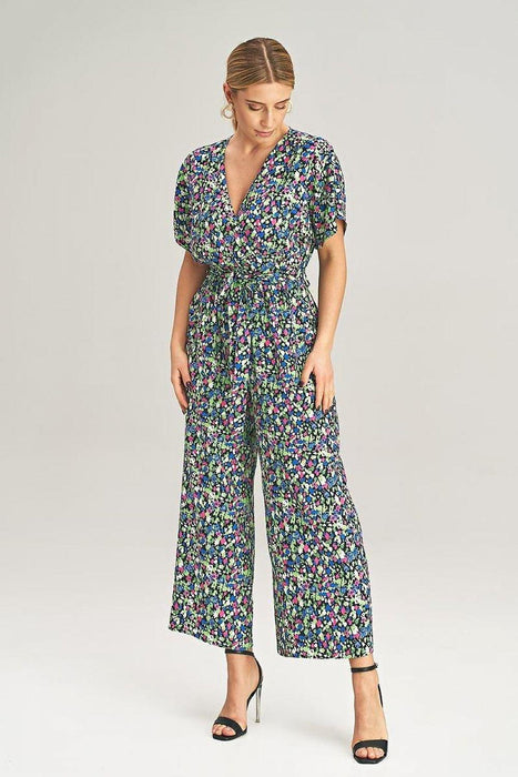 Elegant Wrap Front Wide-Leg Jumpsuit with Kimono Sleeves