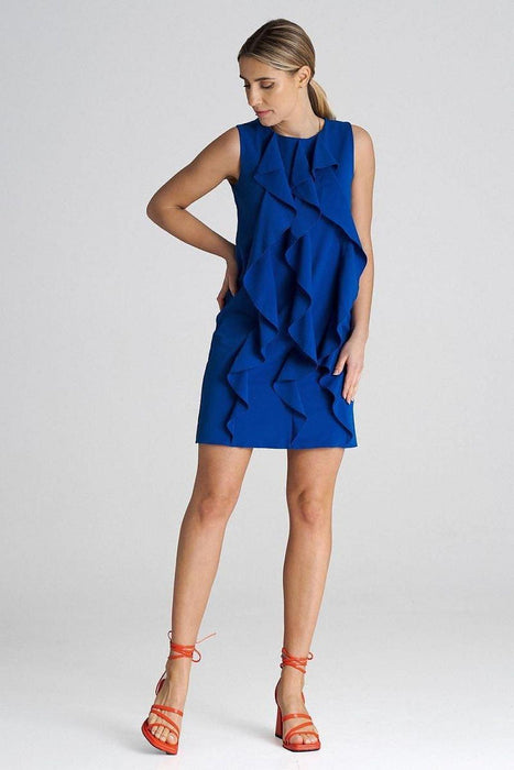 Chic Sleeveless Trapeze Cocktail Dress with Ruffle Accents