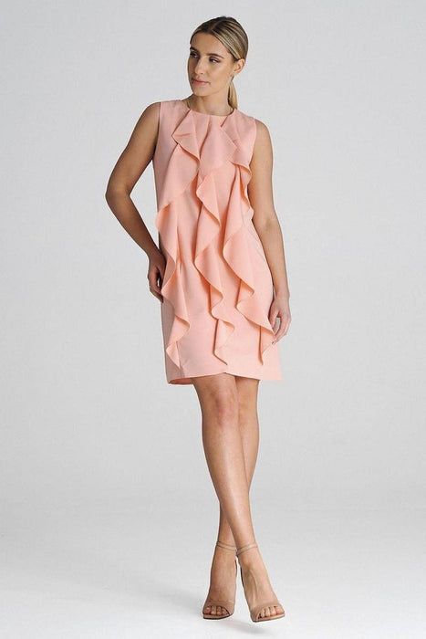 Chic Sleeveless Trapeze Cocktail Dress with Ruffle Accents