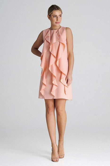 Chic Sleeveless Trapeze Cocktail Dress with Ruffle Accents