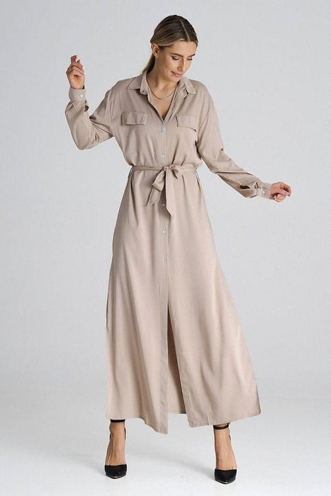 Elegant Maxi Shirt Dress with Stylish Collar and Buttoned Sleeves