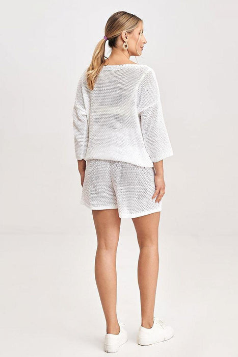 Chic Lace-Trimmed Knit Blouse and Shorts Set