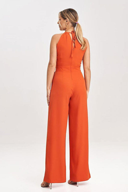 Elegant Sleeveless Wide-Leg Jumpsuit with Stylish Neck Tie Detail