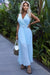 Elegant Blue Pleated Chiffon Dress with Wide Belt - Numoco Basic Collection