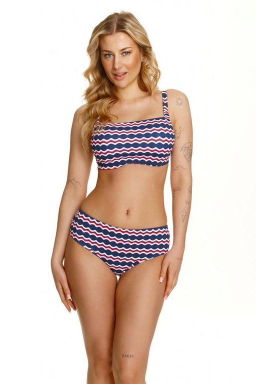 Colorful High-Waisted Swim Bottoms with Unique Wave Pattern