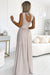 Chic Beige Brocade Maxi Gown with Alluring Side Slit by Numoco