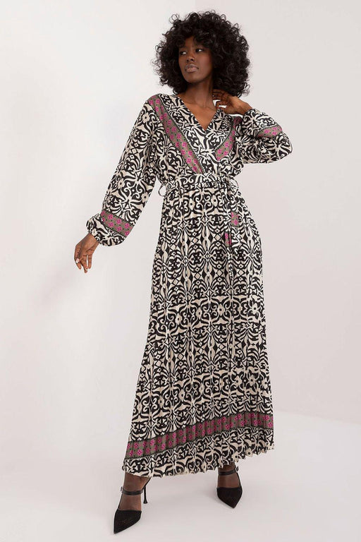 Vibrant Print Envelope Neckline Maxi Dress - Elegant Feminine Style