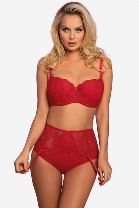 Seductive Scarlet Lace Balconette Bra with Customizable Straps