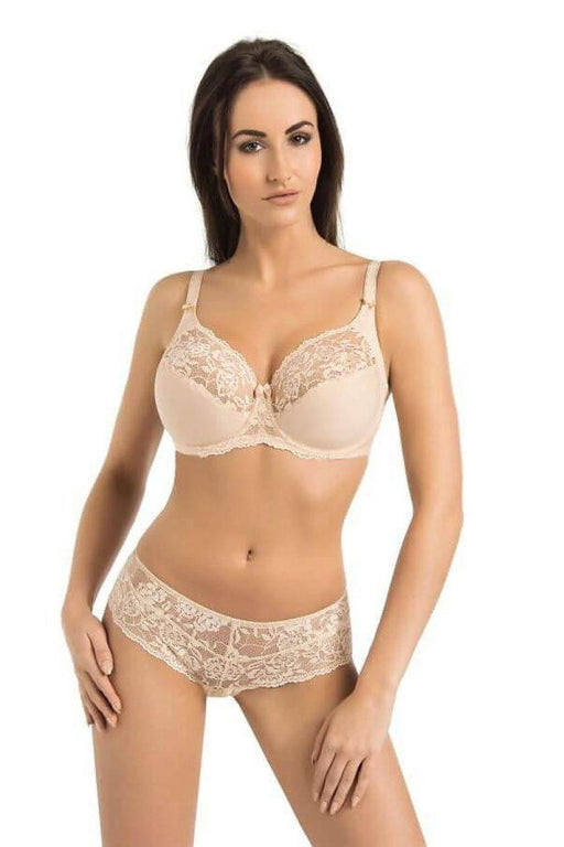 Chic Beige Lace Underwire Victoria Bra with Floral Design