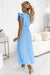 Ruffled Blue Crepe Cocktail Dress with Envelope Neckline by Numoco