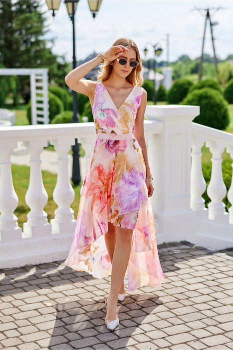 Chic Floral Chiffon Maxi Dress with Stylish Envelope Neckline