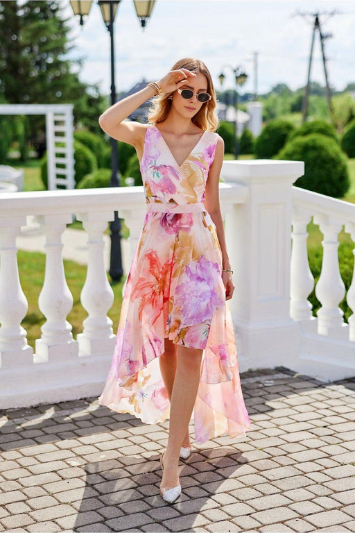 Chic Floral Chiffon Maxi Dress with Stylish Envelope Neckline