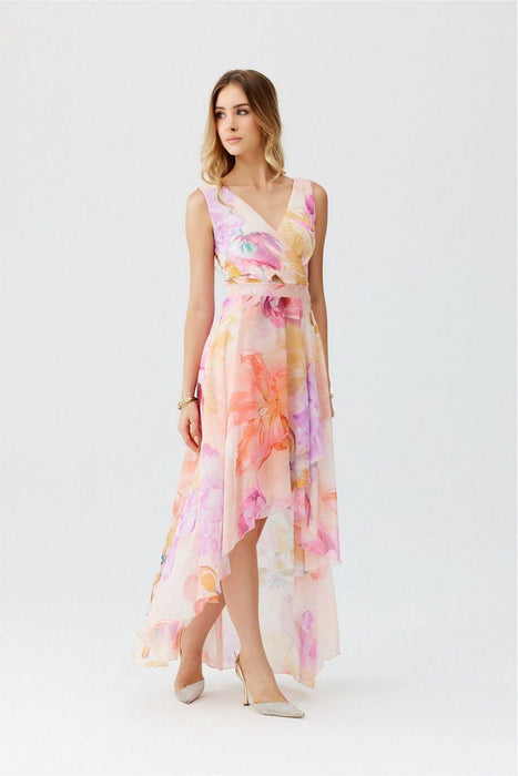 Chic Floral Chiffon Maxi Dress with Stylish Envelope Neckline