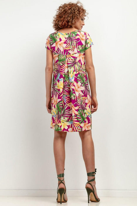 Chic Viscose Midi Dress with Distinctive Pattern Accents