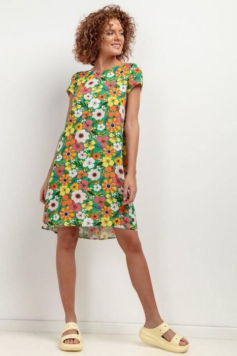 Chic Viscose Midi Dress with Distinctive Pattern Accents