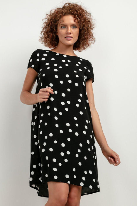 Chic Viscose Midi Dress with Distinctive Pattern Accents