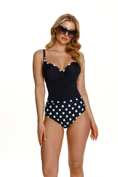 Stylish Black and White Polka Dot Underwire One-Piece Swimsuit with Push-Up Support