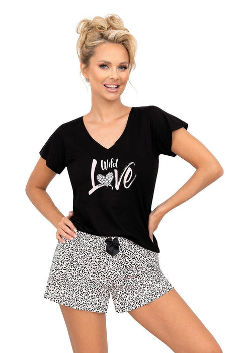 Elegant Black & Leopard Print Cotton Sleepwear Set by Donna