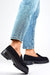 Eco-Friendly Black Suede Slip-On Half-Shoes with Comfortable 4cm Heel for Women