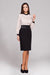 Sleek Charcoal Gray Satin-Belted Pencil Skirt with Back Zipper