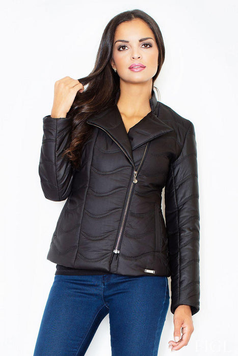 Stylish Quilted Ramoneska Jacket with Diamond Zipper for Cozy Elegance