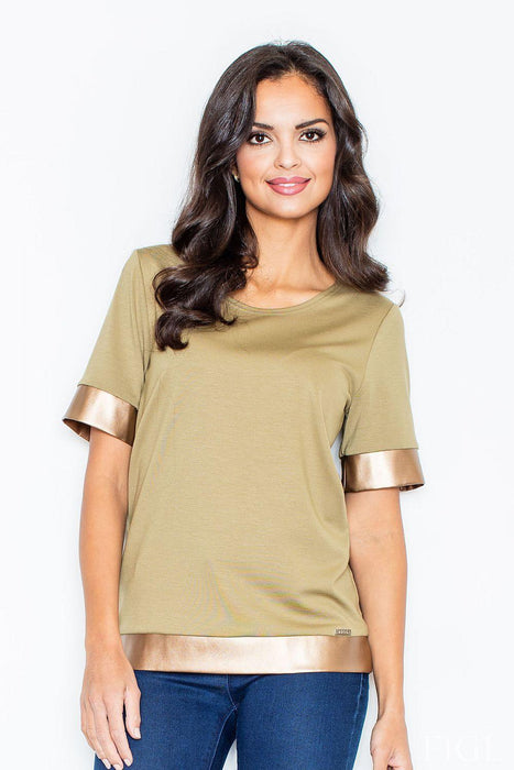 Luxe Gold-Trimmed Knit Blouse by Figl - A Perfect Blend of Comfort and Elegance