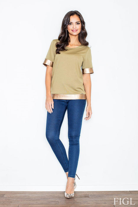 Luxe Gold-Trimmed Knit Blouse by Figl - A Perfect Blend of Comfort and Elegance